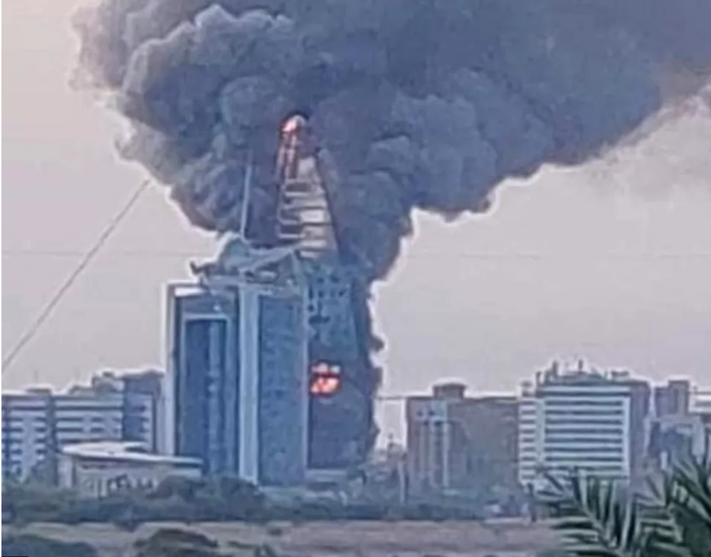 Landmark skyscraper among Khartoum buildings engulfed in flames